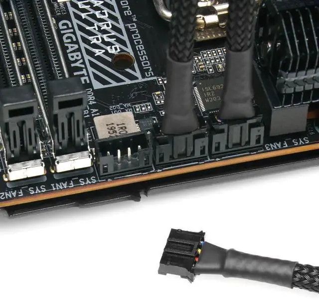 Alt view image 2 of 6 - 15cm Black Sleeved Micro 4-Pin PH2.0mm PWM GPU Fan Adapter Cable, Micro 4Pin to 3/4Pin PC Graphics Card Fan Connector Cord