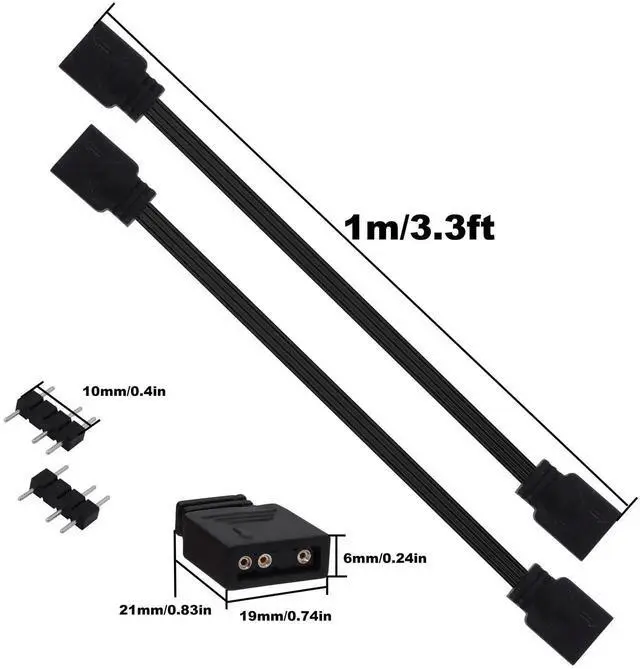 Alt view image 2 of 7 - 2Pcs 1M 3.3FT 5V 3Pin ARGB Extension Cable, Addressable RGB Synchronous Connector Cord for ARGB LED Fans