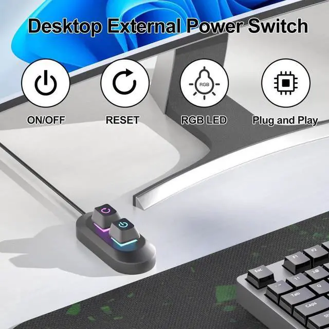 Alt view image 3 of 6 - 1.8M Desktop External PC Power Switch, Mechanical Key Design Computer Power On Off Reset Button for Motherboard