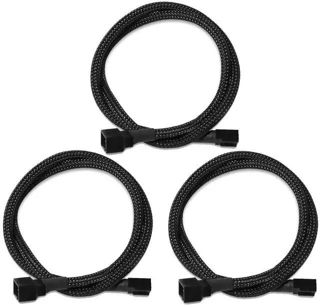 Main image of 3 Pack 24 Inch 4 Pin PWM Fan Extension Cable, Black Braided Sleeved PC Chassis Cooling Fan Power Adapter Cord