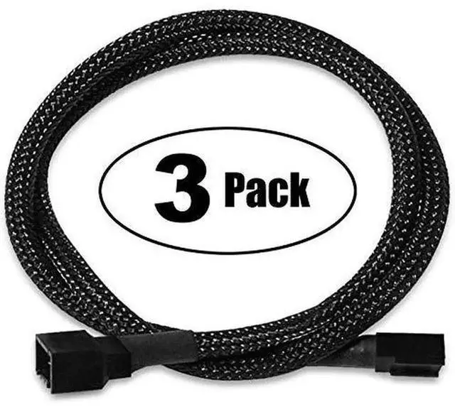Alt view image 4 of 4 - 3 Pack 24 Inch 4 Pin PWM Fan Extension Cable, Black Braided Sleeved PC Chassis Cooling Fan Power Adapter Cord