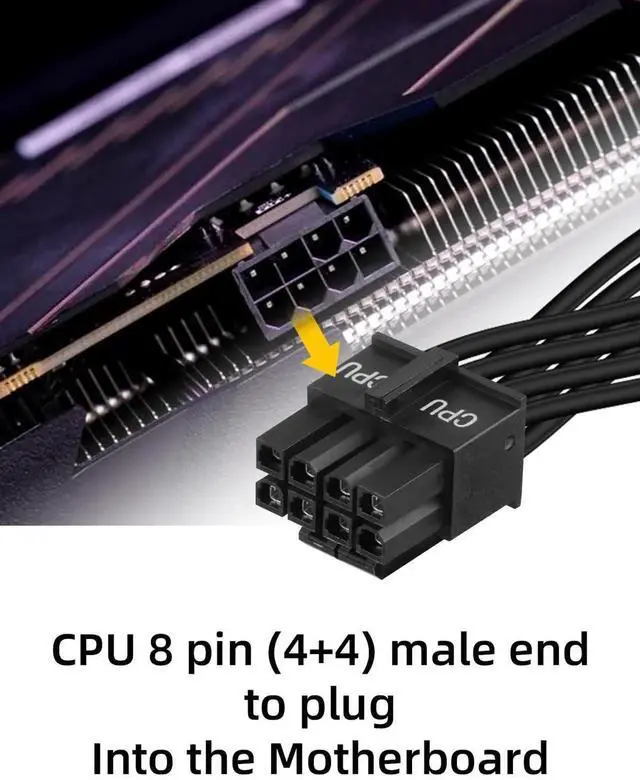 Alt view image 5 of 7 - 60CM+20CM 18AWG Black CPU 8Pin to 4+4Pin Power Cable, Male to Male Modular CPU Power Cord Compatible with Corsair Power Supply