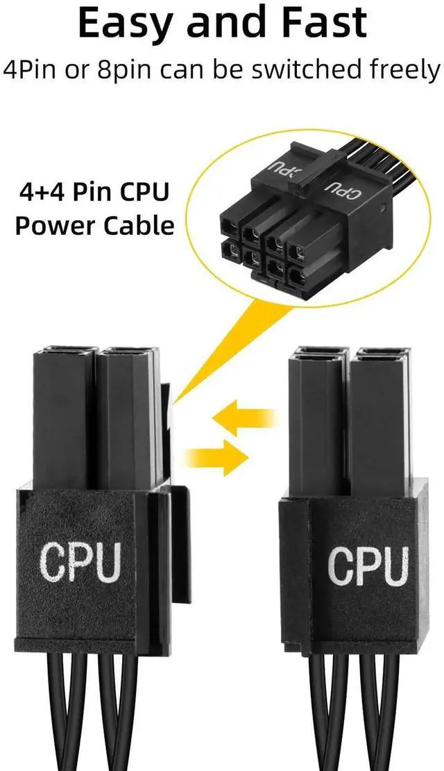Alt view image 4 of 7 - 60CM+20CM 18AWG Black CPU 8Pin to 4+4Pin Power Cable, Male to Male Modular CPU Power Cord Compatible with Corsair Power Supply