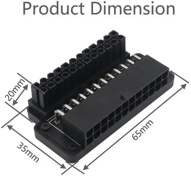 Alt view image 5 of 6 - 90 Degree ATX 24Pin Female to Male Angled Adapter, Mainboard 24 Pin Power Steering Connector for Desktop PC Power Supply