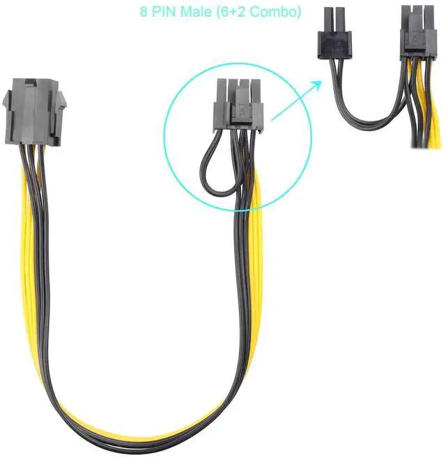 Alt view image 3 of 5 - 2 Pack 6Pin Female to 6+2 Pin Male PCIe GPU Power Adapter Cable, Graphics Card Power Conversion Connector Cord