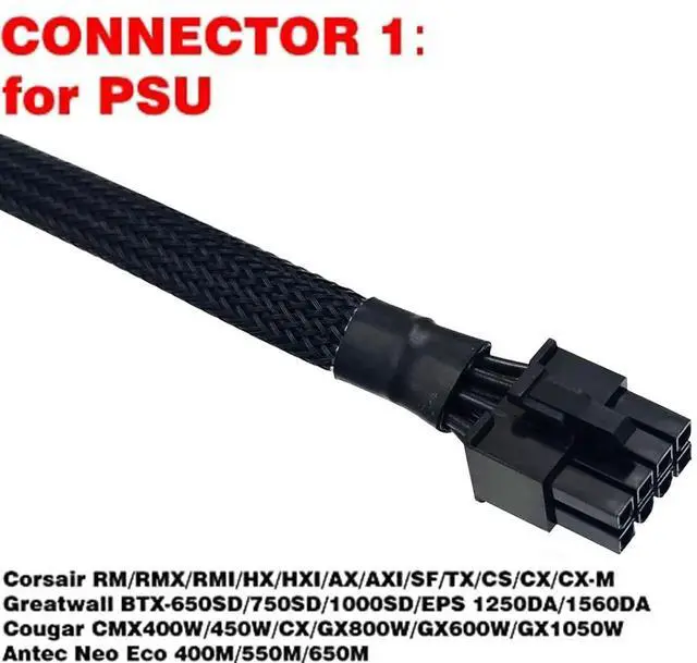 Alt view image 3 of 6 - 24+9 Inch 18AWG Sleeved ATX 8Pin to Dual 6+2Pin PCIe Power Cable, Modular Splitter Cord Compatible with Corsair PSU