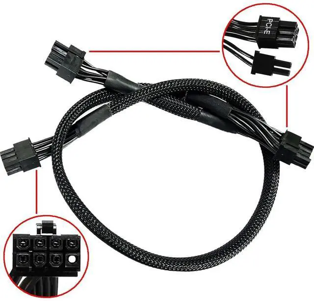 Alt view image 2 of 6 - 24+9 Inch 18AWG Sleeved ATX 8Pin to Dual 6+2Pin PCIe Power Cable, Modular Splitter Cord Compatible with Corsair PSU