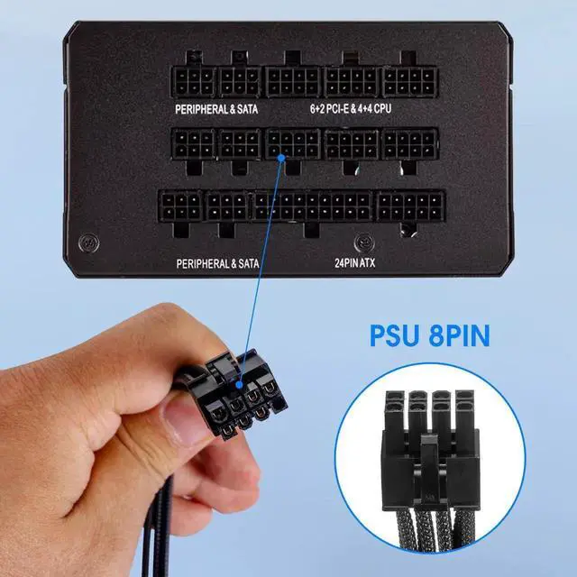 Alt view image 2 of 6 - 65cm 18AWG Black 8Pin to 6+2Pin PCIe GPU Power Cable, Male to Male Modular PSU Cord Compatible with Corsair Thermaltake ARESGAME