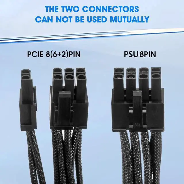Alt view image 3 of 6 - 65cm 18AWG Black 8Pin to 6+2Pin PCIe GPU Power Cable, Male to Male Modular PSU Cord Compatible with Corsair Thermaltake ARESGAME