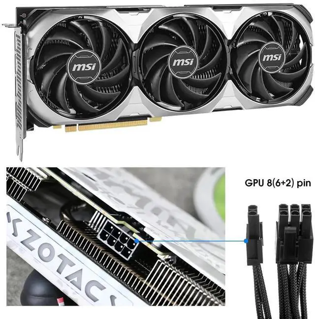 Alt view image 6 of 6 - 65cm 18AWG Black 8Pin to 6+2Pin PCIe GPU Power Cable, Male to Male Modular PSU Cord Compatible with Corsair Thermaltake ARESGAME