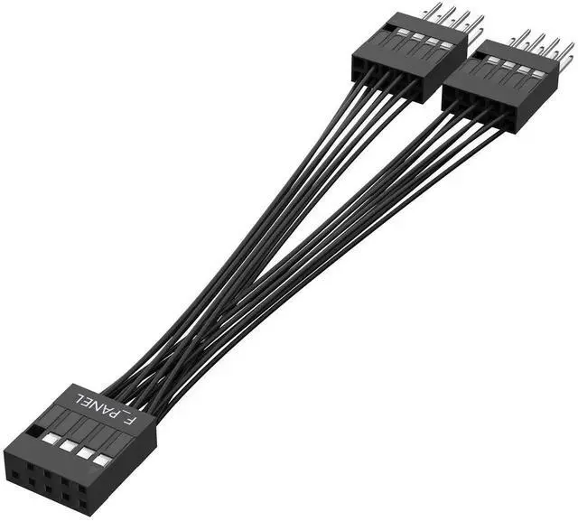 Alt view image 2 of 6 - 9 Pin Motherboard Header Splitter Cable, 1 Female to 2 Male PC Power Reset LED SW Jumper Adapter