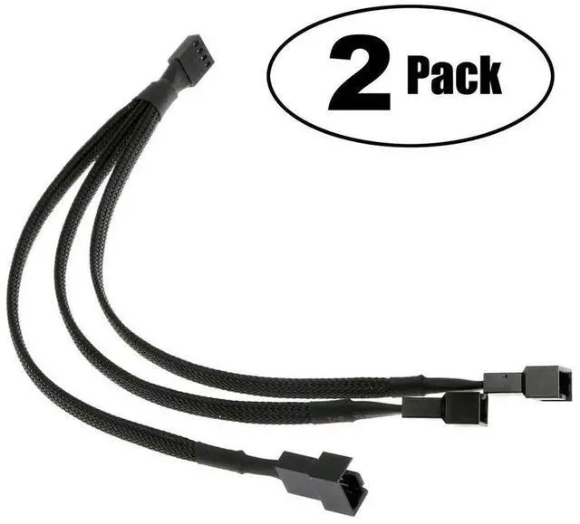 Alt view image 2 of 4 - 2 Pack 10 Inch Braided 4 Pin PWM Fan Y Splitter Cable, 1 to 3 PC Cooling Fan Power Extension Adapter
