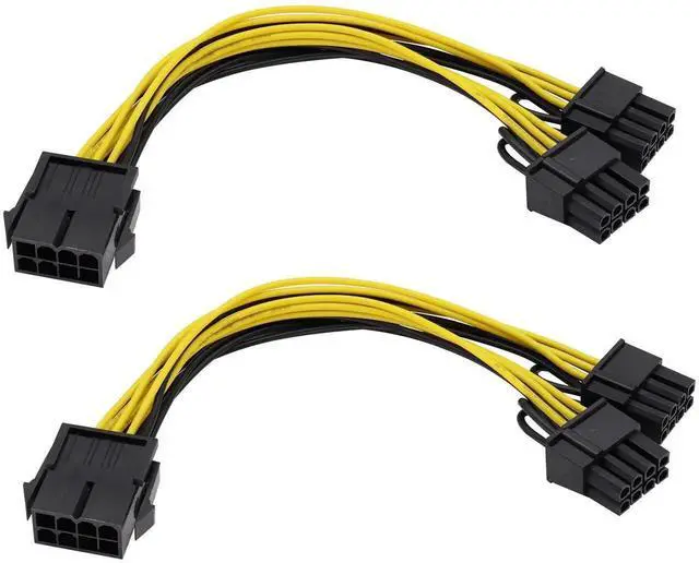 Main image of 2 Pack 20cm 18AWG 8Pin Female to Dual 6+2Pin GPU Y Splitter Power Cable for Mining Rig