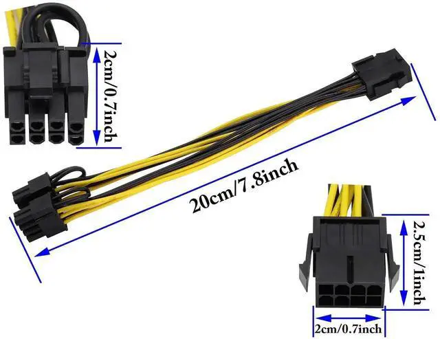Alt view image 3 of 7 - 2 Pack 20cm 18AWG 8Pin Female to Dual 6+2Pin GPU Y Splitter Power Cable for Mining Rig