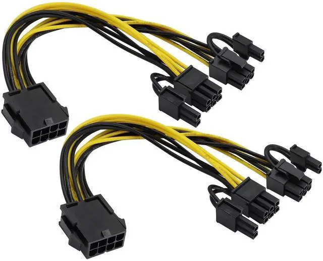 Alt view image 7 of 7 - 2 Pack 20cm 18AWG 8Pin Female to Dual 6+2Pin GPU Y Splitter Power Cable for Mining Rig