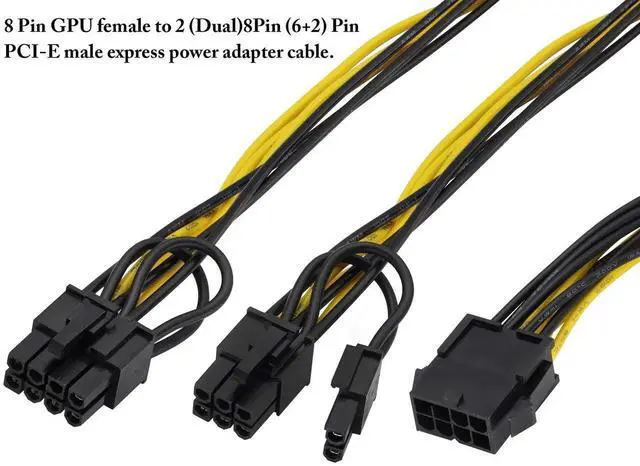 Alt view image 6 of 7 - 2 Pack 20cm 18AWG 8Pin Female to Dual 6+2Pin GPU Y Splitter Power Cable for Mining Rig
