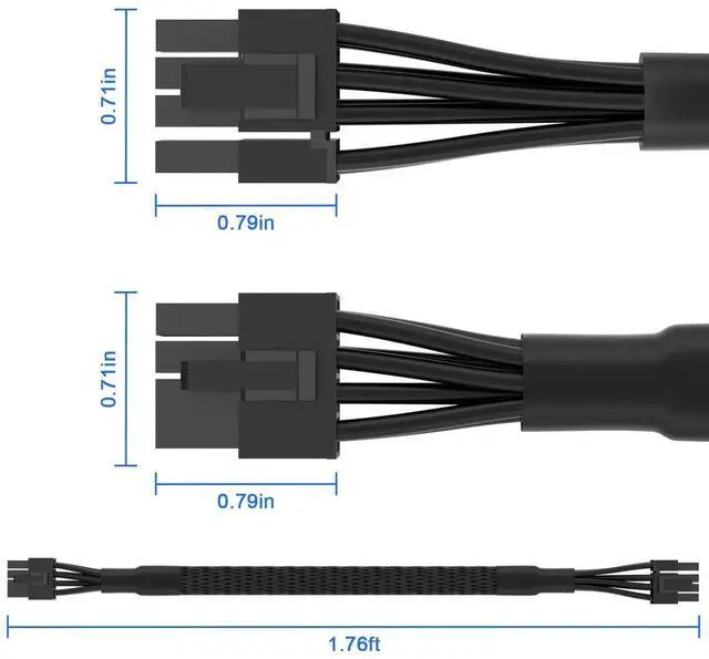 Alt view image 4 of 6 - 60cm 23.6 Inch 18AWG 10A PCIe 8Pin Male to 6+2Pin Male EVGA Supernova VGA GPU Power Cable