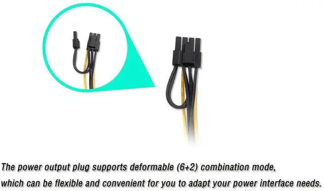 Alt view image 5 of 5 - 2 Pack 4 Pin Molex to 6+2 Pin PCIe GPU Power Adapter Cable