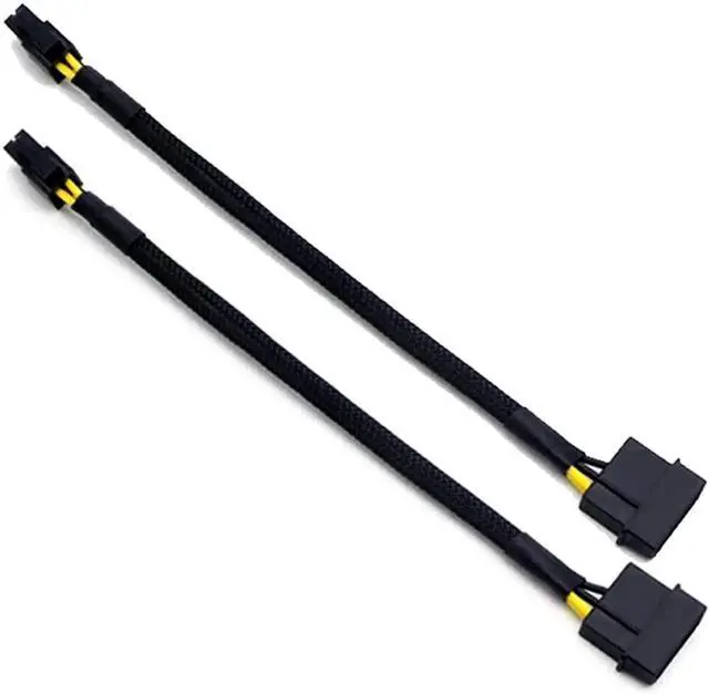 Main image of 2 Pack 12 Inch Braided LP4 Molex Male to ATX 4Pin Male Auxiliary Power Adapter Cable
