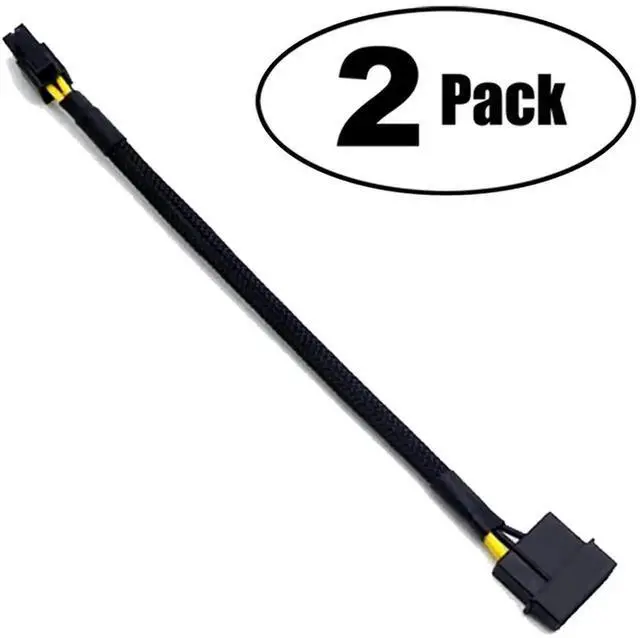 Alt view image 2 of 4 - 2 Pack 12 Inch Braided LP4 Molex Male to ATX 4Pin Male Auxiliary Power Adapter Cable