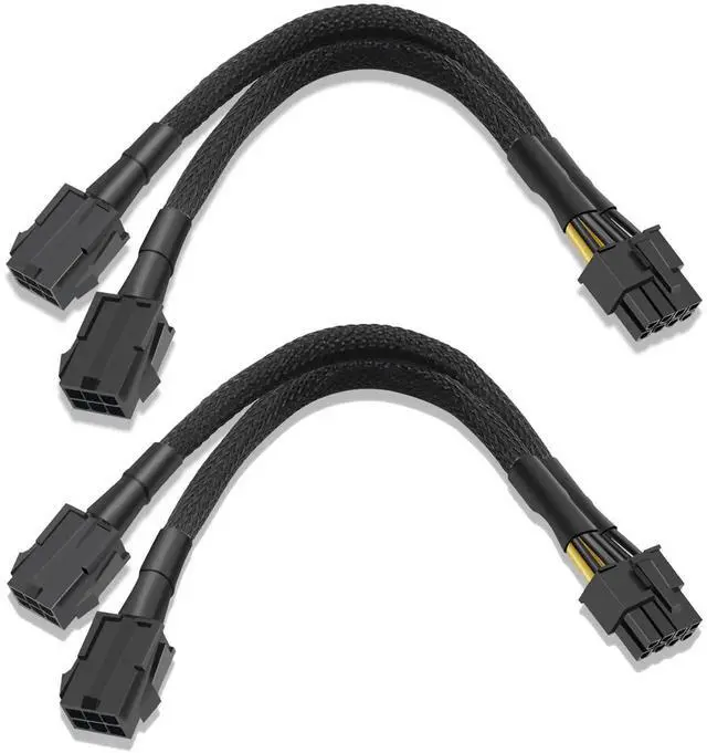 Main image of 2 Pack 9.5 Inch 24cm Sleeved Dual 6Pin Female to 8Pin Male GPU Power Adapter Cable