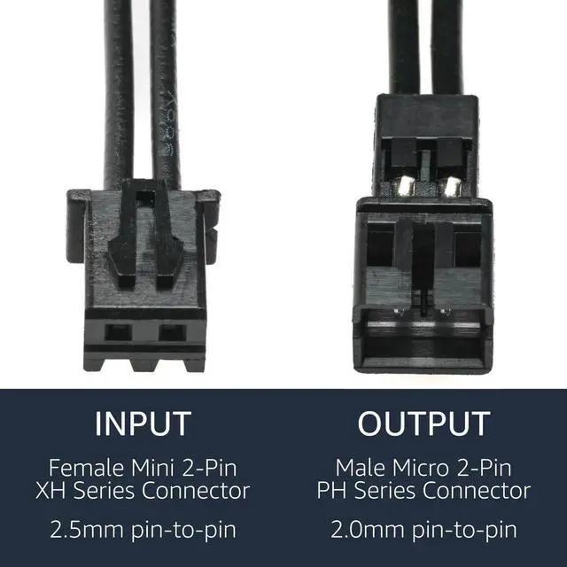 Alt view image 2 of 2 - 2-Pack 2.5mm XH 2Pin Female to 2.0mm PH Male Adapter Cable for Cooling Fan Sensor