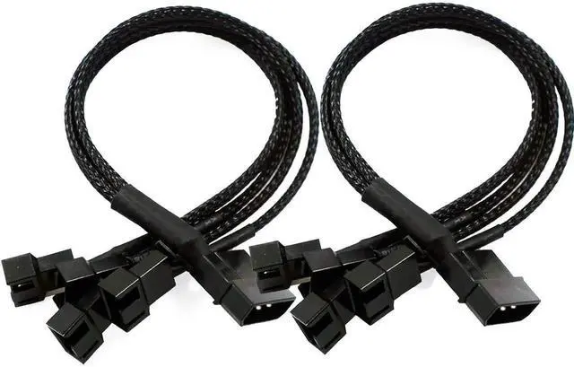 Main image of 2 Pack Braided 4 Pin Molex to 4 Ports 3/4 Pin Fan Splitter Cable 12V PC Cooling Fan Power Adapter