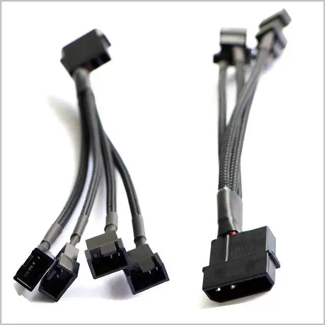 Alt view image 4 of 4 - 2 Pack Braided 4 Pin Molex to 4 Ports 3/4 Pin Fan Splitter Cable 12V PC Cooling Fan Power Adapter