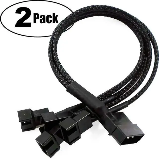 Alt view image 2 of 4 - 2 Pack Braided 4 Pin Molex to 4 Ports 3/4 Pin Fan Splitter Cable 12V PC Cooling Fan Power Adapter