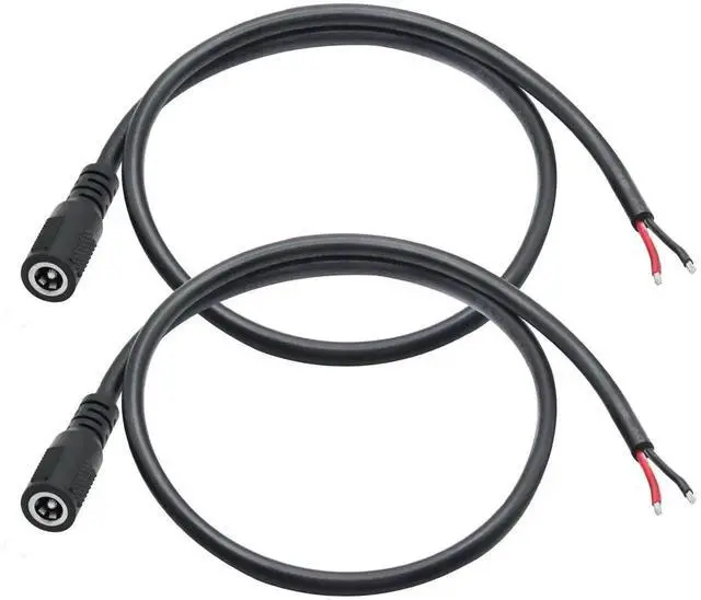 Main image of 2Pcs 0.5M 1.65FT 18AWG DC 5.5x2.1mm Female Plug to Bare Wire 12V DC Power Pigtail Cable for Power Cord Repair Replacement