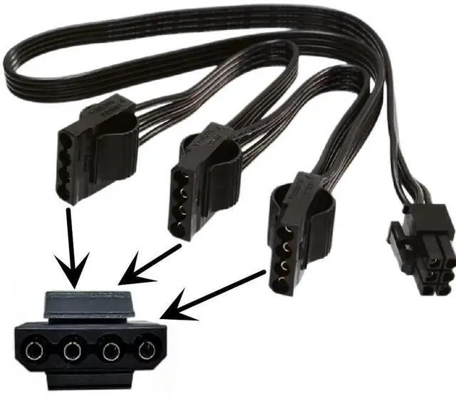 Alt view image 2 of 3 - 6 Pin to 3 Ports 4 Pin HDD Power Modular Cable Only for EVGA Modular PSU G1 G1+ G2 G3 G5 GS GA GM B2 BQ P2 T2 Supernova Series
