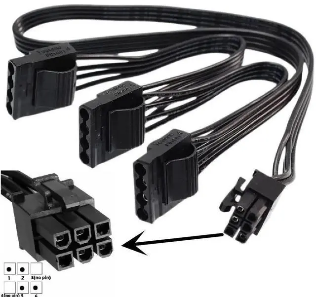 Alt view image 3 of 3 - 6 Pin to 3 Ports 4 Pin HDD Power Modular Cable Only for EVGA Modular PSU G1 G1+ G2 G3 G5 GS GA GM B2 BQ P2 T2 Supernova Series