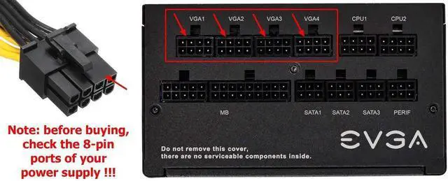 Alt view image 4 of 5 - 25+10 Inch PCI-e 8Pin Male to Dual 6+2 8Pin Male GPU Power Splitter Cable Only for EVGA Modular PSU