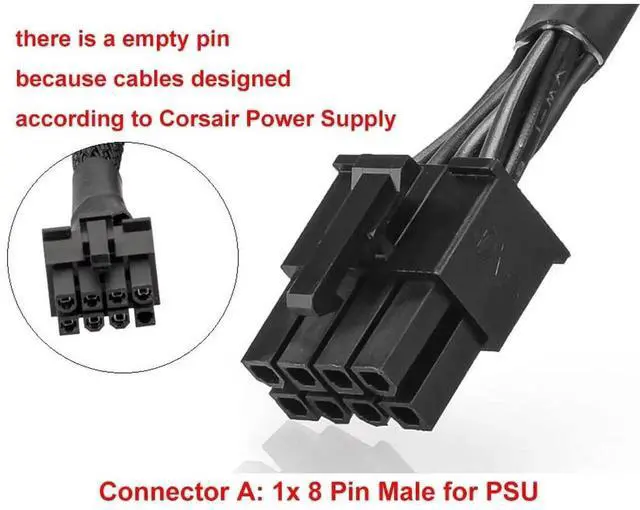Alt view image 7 of 7 - 23.6+5.9 Inch 18AWG Tinned Copper Braided 8Pin Male to Dual 6+2 PCIe GPU Power Splitter Cable Only for Corsair Modular PSU