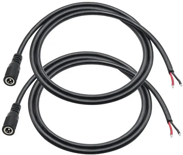 Main image of 2Pcs 3.3FT 18AWG 12V DC 5.5x2.1mm Female Plug to Bare Wire Power Pigtail Cable for DC Cord Repair Replacement