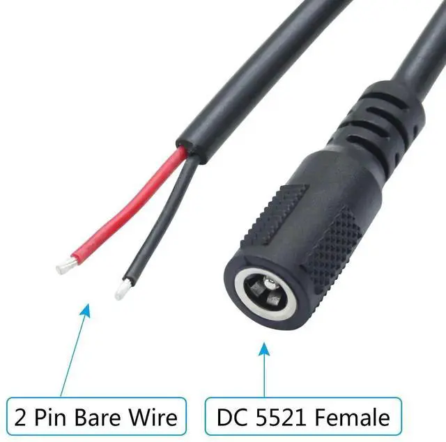 Alt view image 6 of 7 - 2Pcs 3.3FT 18AWG 12V DC 5.5x2.1mm Female Plug to Bare Wire Power Pigtail Cable for DC Cord Repair Replacement
