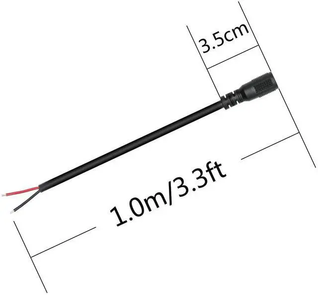 Alt view image 3 of 7 - 2Pcs 3.3FT 18AWG 12V DC 5.5x2.1mm Female Plug to Bare Wire Power Pigtail Cable for DC Cord Repair Replacement