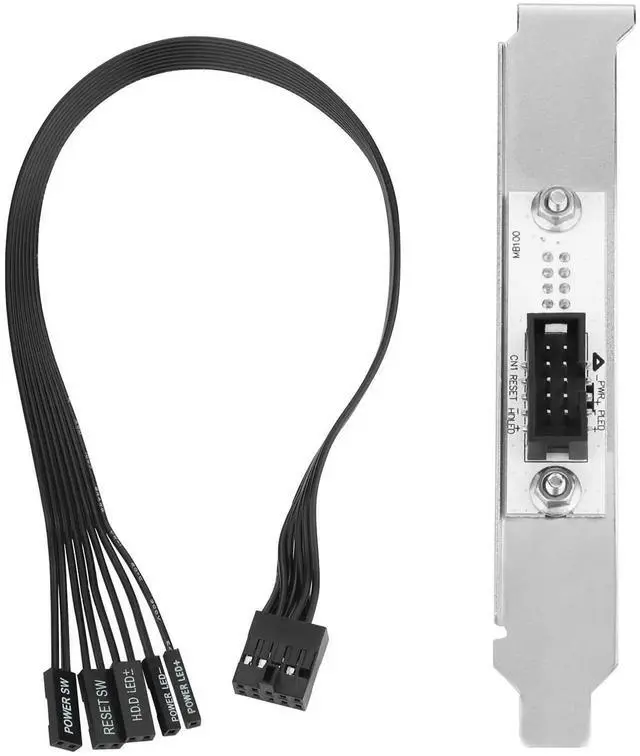 Main image of 30cm PC Power Button Extension Cable with Full Height PCIe Bracket, 9 Pin Front Panel Header Power Switch Adapter for Mid & Full Tower Cases