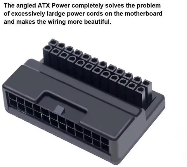 Alt view image 6 of 7 - 90 Degree Right Angle Overmolded ATX 24Pin Male to Female Motherboard Power Adapter Cable for Desktop PC