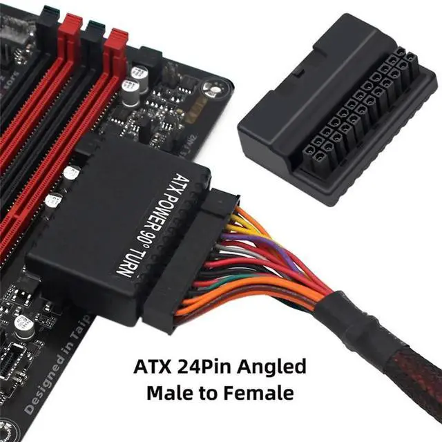 Alt view image 3 of 7 - 90 Degree Right Angle Overmolded ATX 24Pin Male to Female Motherboard Power Adapter Cable for Desktop PC