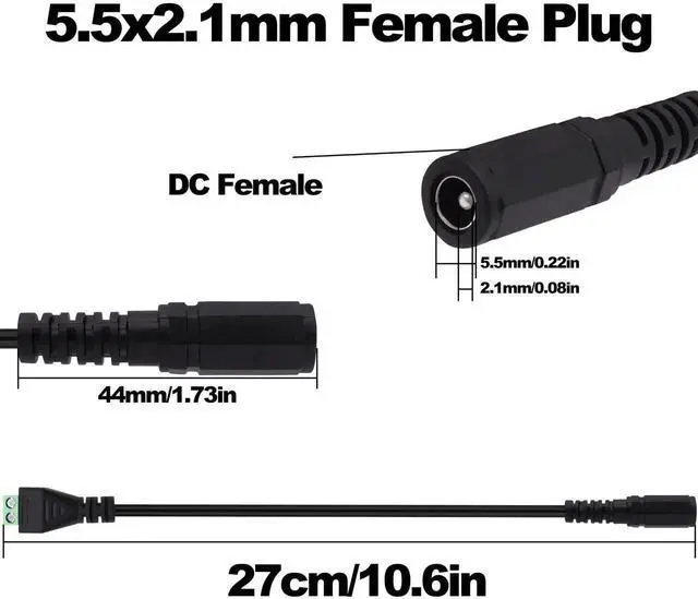 Alt view image 5 of 7 - 2Pcs 27cm DC 5.5x2.1mm Female to 2 Pin Screw Terminal Block Cable Solderless DC Power Extension Cord for CCTV Router LED Light