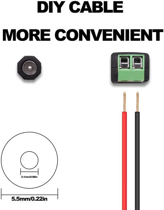 Alt view image 4 of 7 - 2Pcs 27cm DC 5.5x2.1mm Female to 2 Pin Screw Terminal Block Cable Solderless DC Power Extension Cord for CCTV Router LED Light