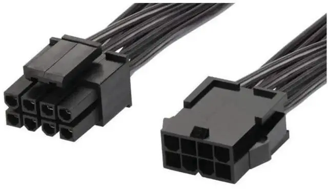 Alt view image 2 of 2 - 13.3 Inch Black Sleeved PCIe 8 Pin Female to CPU 4+4 Detachable 8 Pin Male EPS 12V Power Adapter Converter Cable