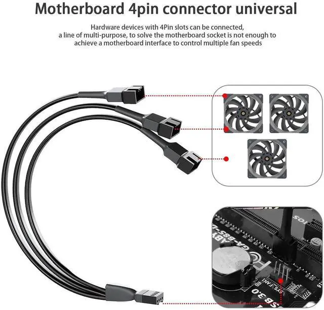 Alt view image 2 of 7 - 2 Pack 3 Way 4 Pin PWM Fan Splitter Cable 11 Inch 1 to 3 PC Case Fan Header Splitter Converter Compatible with 3Pin 4Pin Computer Cooling Fan