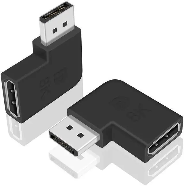 Main image of 2 Pack 90 Degree Left Angled DisplayPort Adapter, DP 1.4 Male to Female Extension Connector, Support 8K High Resolution DP Cable Converter