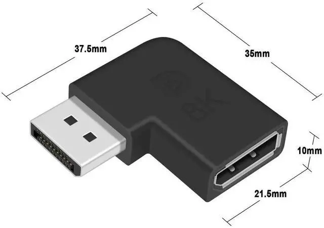 Alt view image 3 of 7 - 2 Pack 90 Degree Left Angled DisplayPort Adapter, DP 1.4 Male to Female Extension Connector, Support 8K High Resolution DP Cable Converter