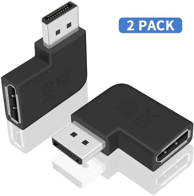 Alt view image 5 of 7 - 2 Pack 90 Degree Left Angled DisplayPort Adapter, DP 1.4 Male to Female Extension Connector, Support 8K High Resolution DP Cable Converter