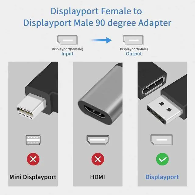Alt view image 4 of 7 - 2 Pack 90 Degree Left Angled DisplayPort Adapter, DP 1.4 Male to Female Extension Connector, Support 8K High Resolution DP Cable Converter