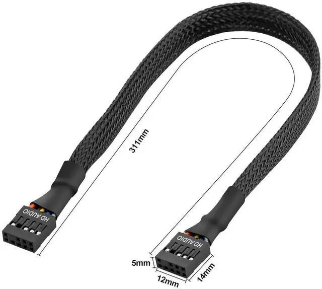 Alt view image 2 of 6 - 30cm 9 Pin Motherboard HD Audio Extension Cable, Female to Female Front Panel Audio Connector Cord