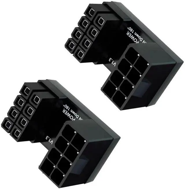 Main image of 2 Pack 180 Degree U-Shaped GPU 8 Pin Power Adapter, Down Angle ATX 8Pin Male to Female Graphics Card Power Connector for Desktop PC
